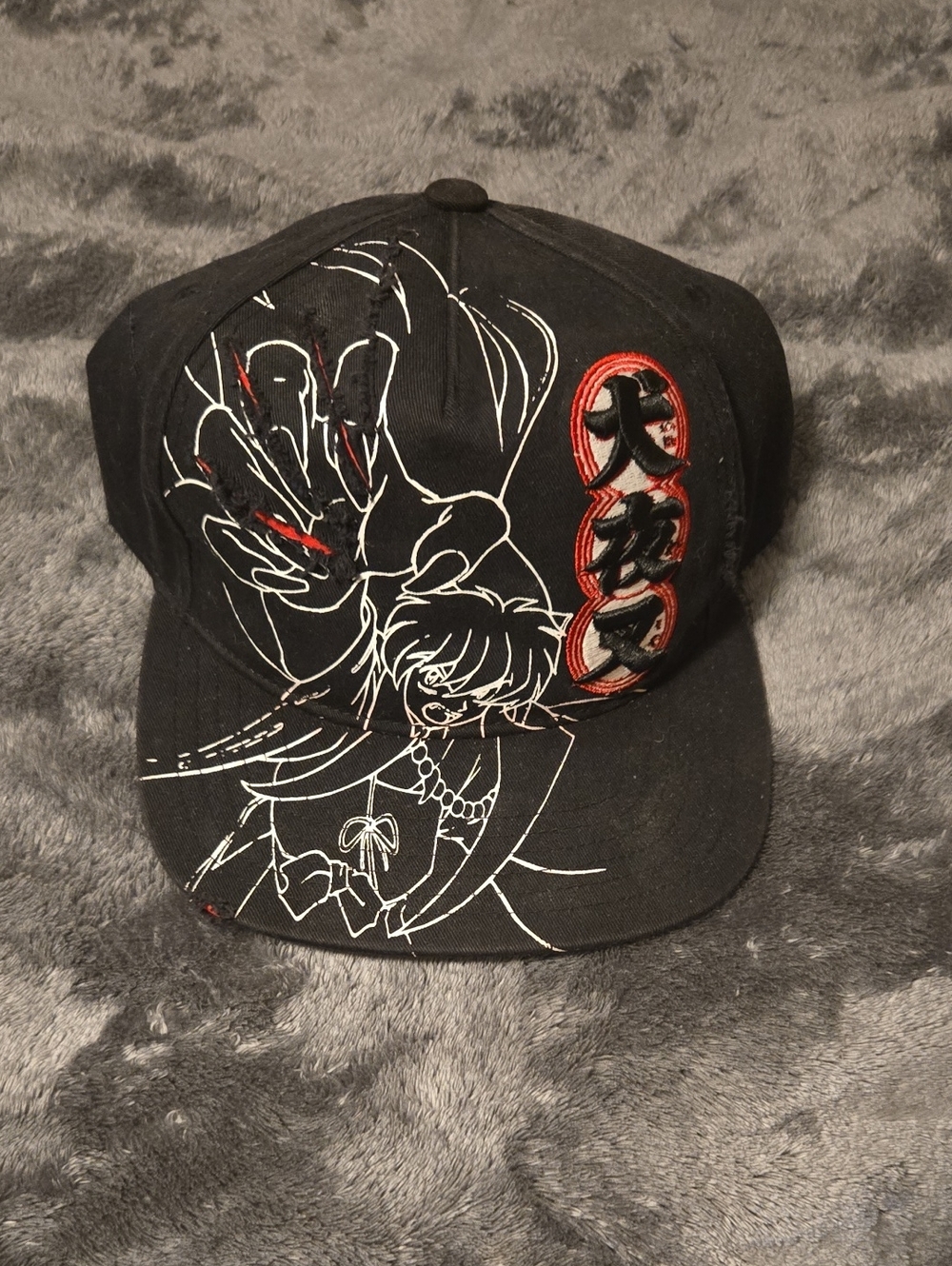 Black Inuyasha Anime Snapback Cap with Red Embroidery